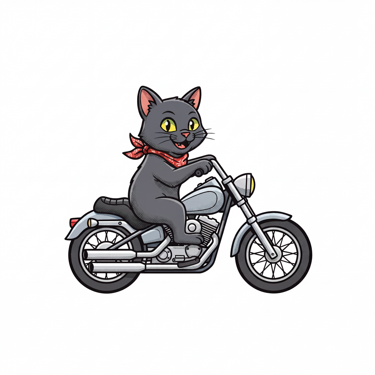 Black Cat on a Motorcycle t-shirt print design close-up