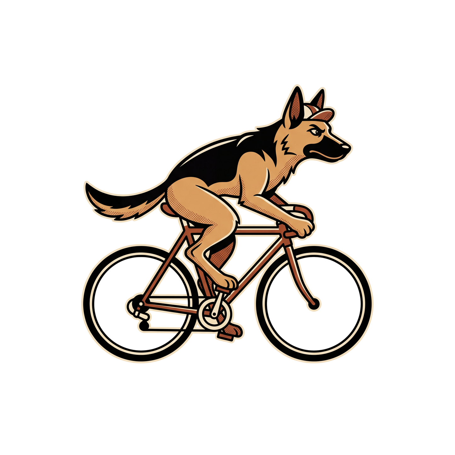 German Shepherd on a Bike t-shirt print design close-up detail