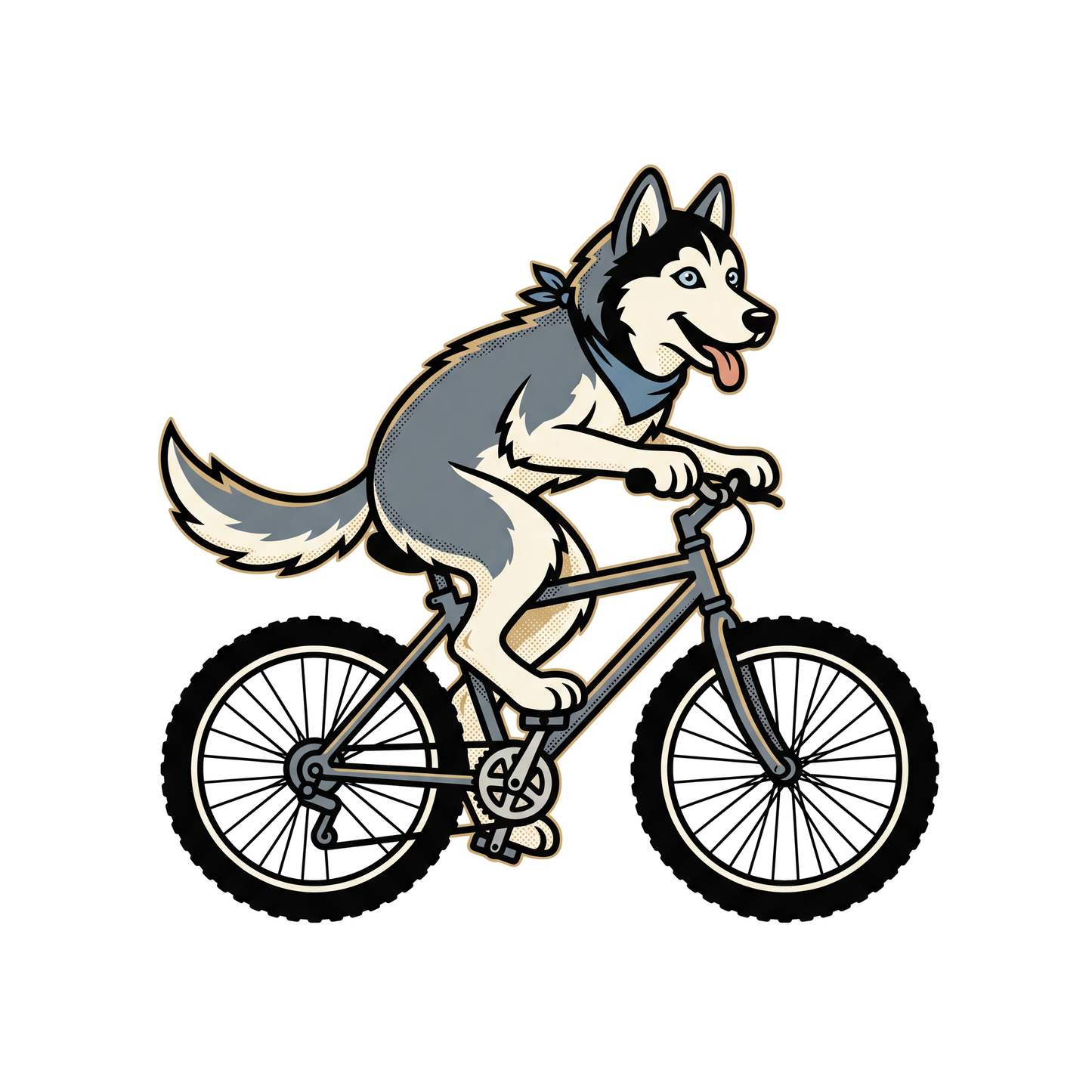 Husky on a Bike t-shirt print design close-up detail