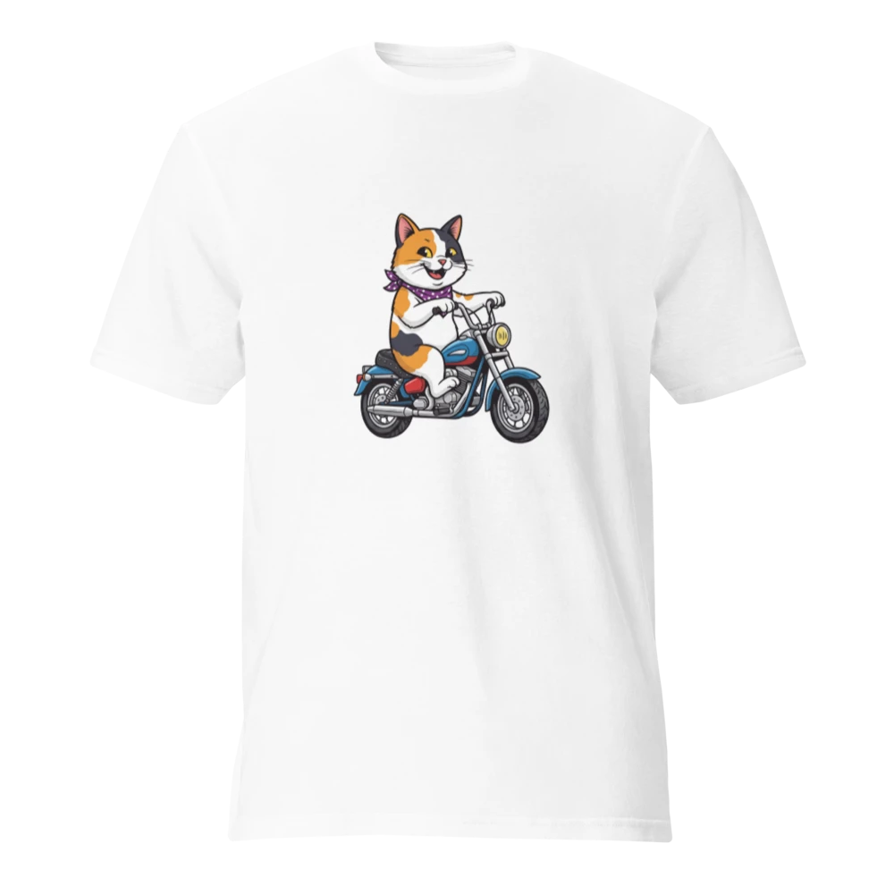Calico Cat on a Motorcycle Unisex T-Shirt
