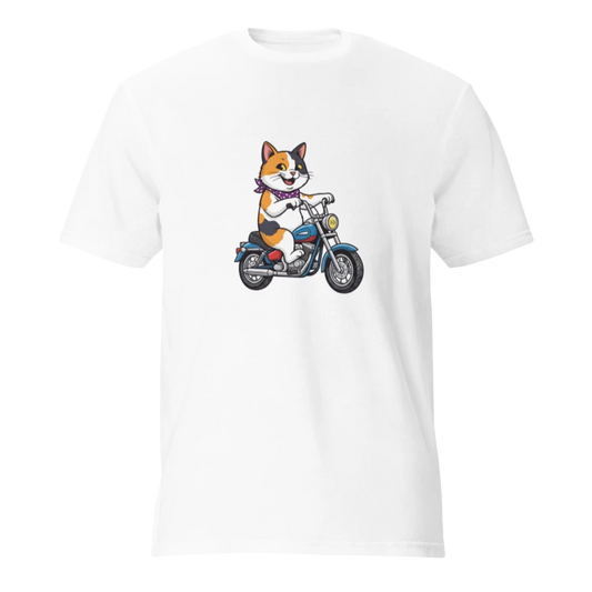 Calico Cat on a Motorcycle Unisex T-Shirt