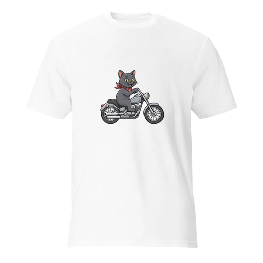 Black Cat on a Motorcycle Unisex T-Shirt