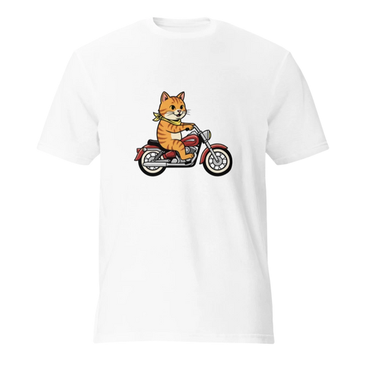 Orange Tabby Cat on a Motorcycle Unisex T-Shirt