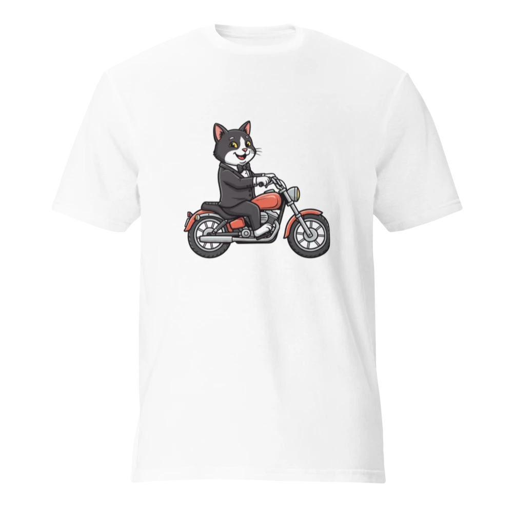 Tuxedo Cat on a Motorcycle Unisex T-Shirt