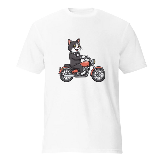 Tuxedo Cat on a Motorcycle Unisex T-Shirt
