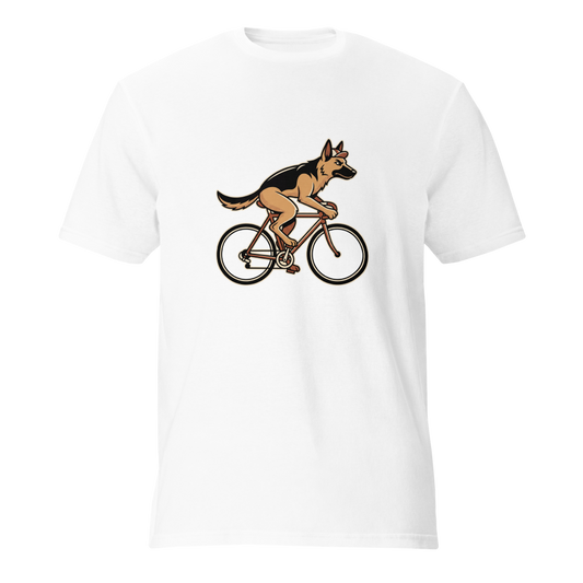 German Shepherd on a Bike Unisex T-Shirt
