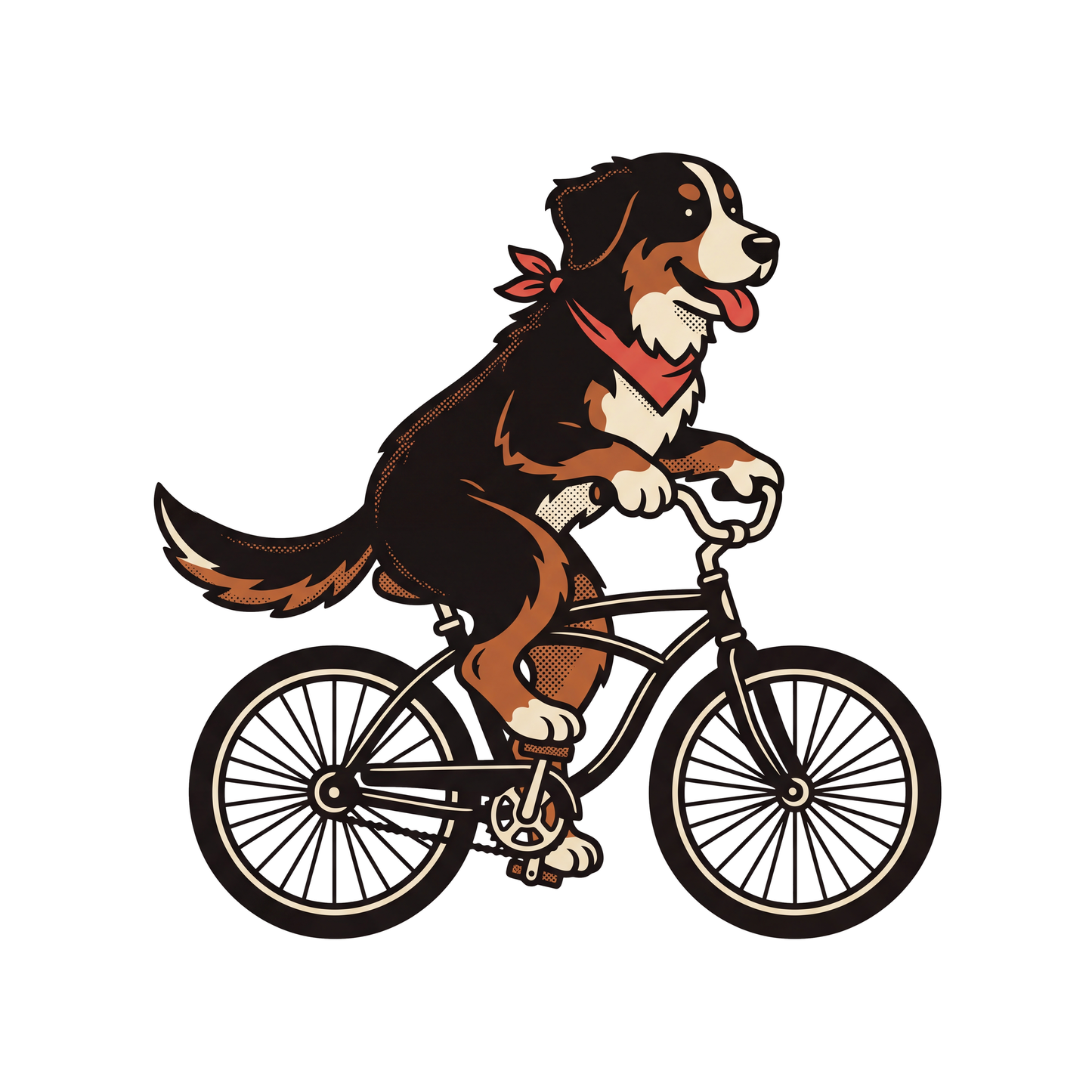 Bernese Mountain Dog on a Bike t-shirt print design close-up detail