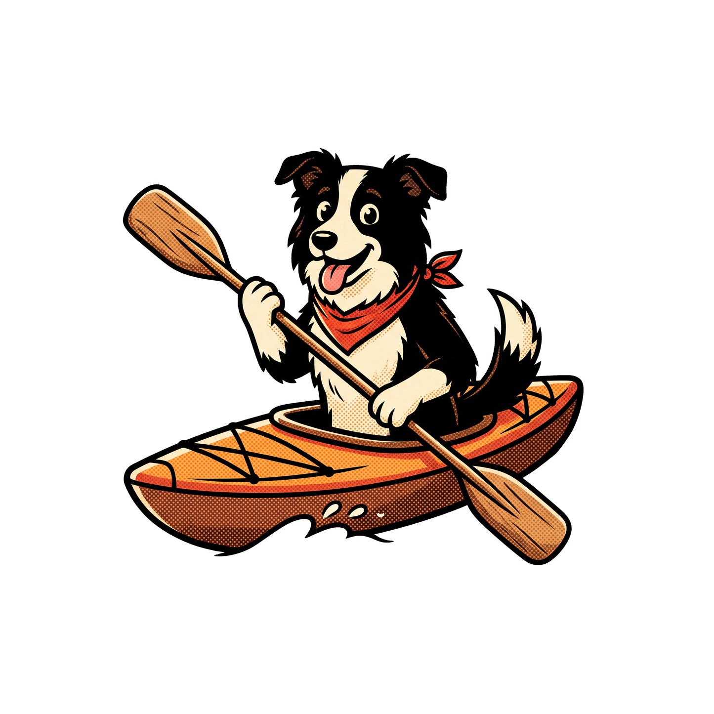 Border Collie in a Kayak t-shirt print design close-up detail