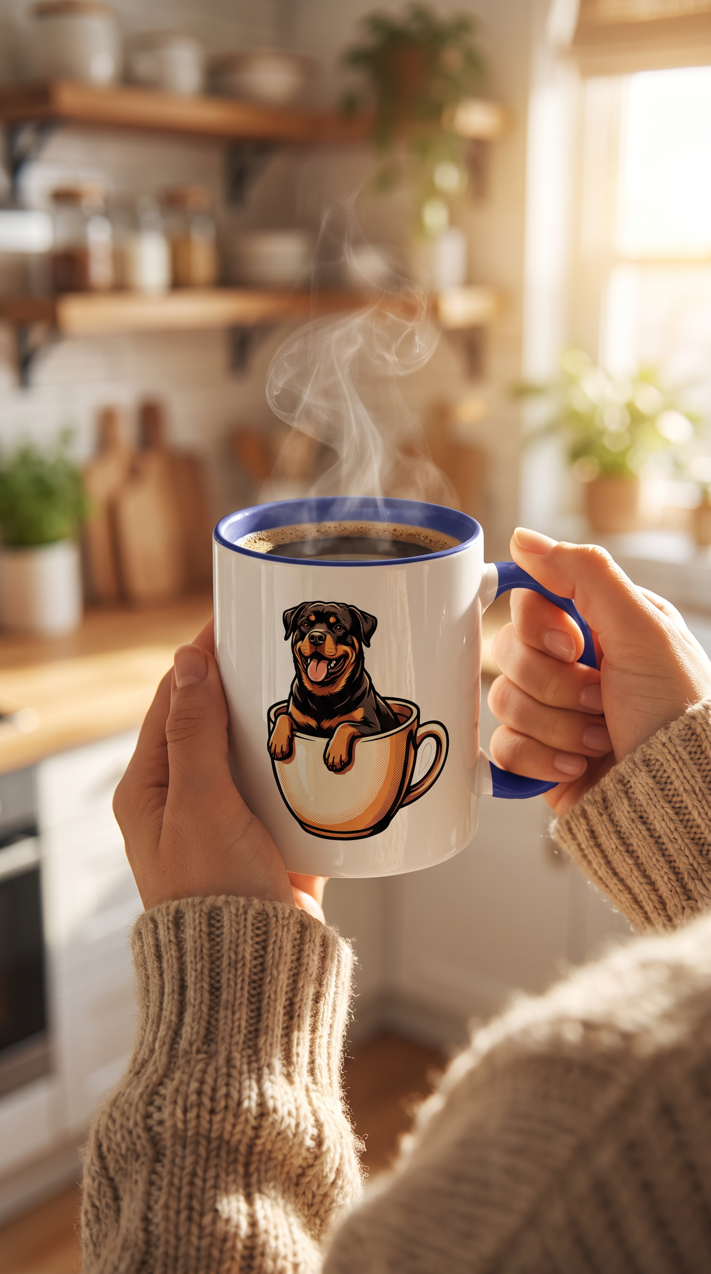 Person holding the Boston Terrier in a Mug ceramic mug in a kitchen