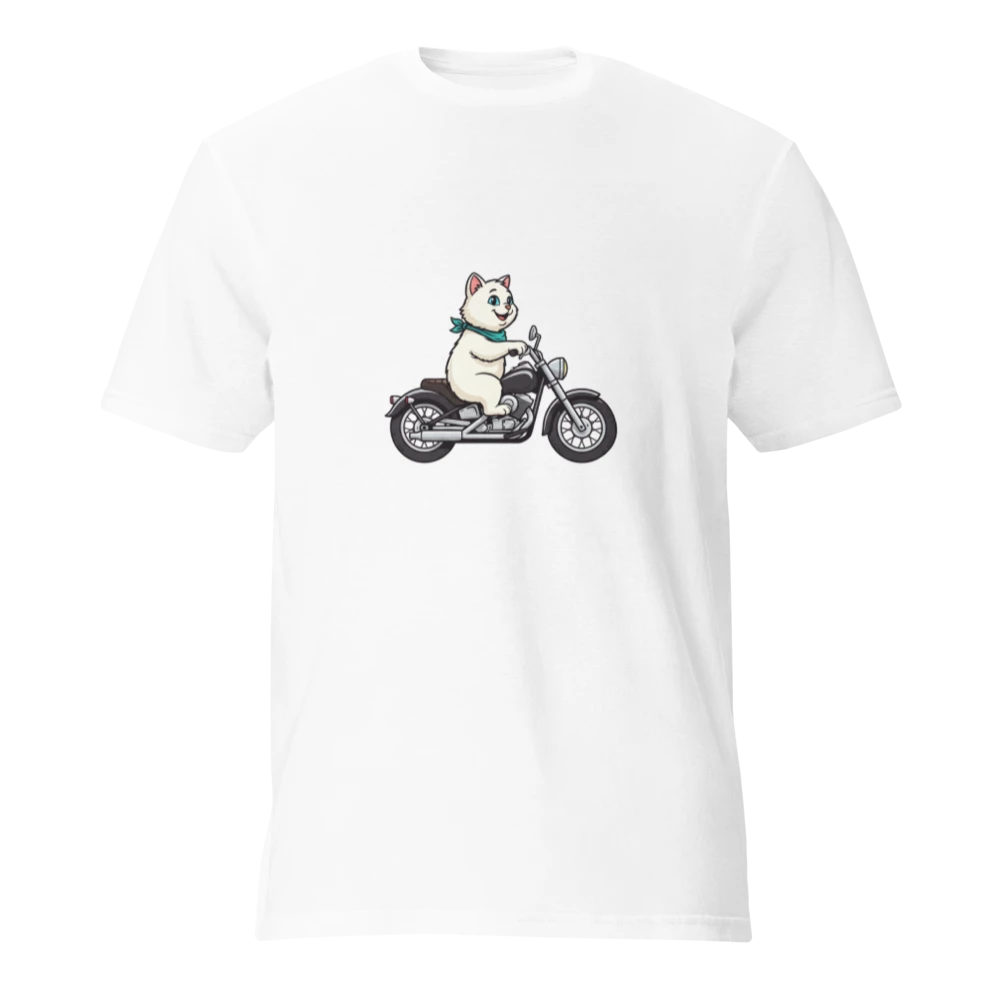 White Cat on a Motorcycle Unisex T-Shirt
