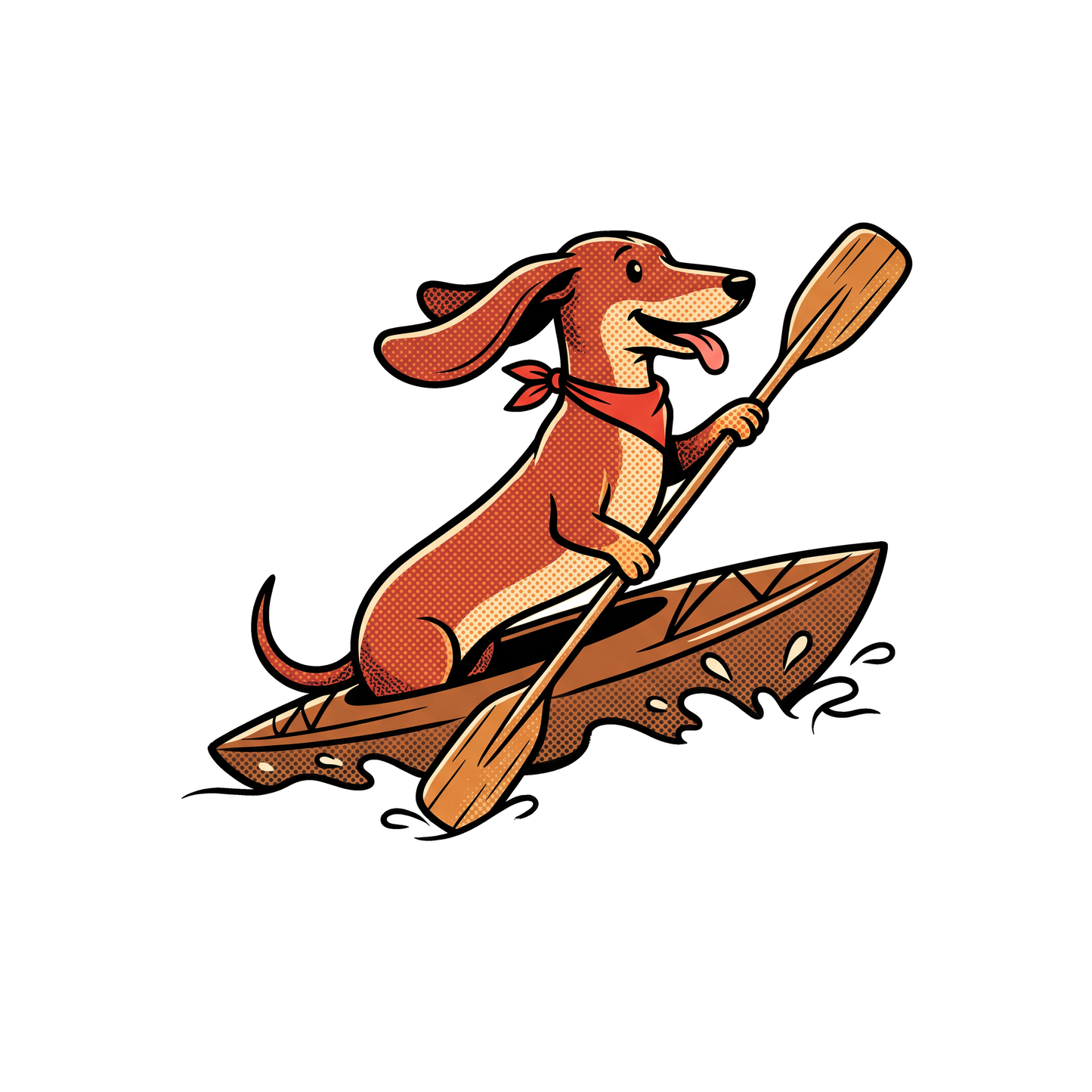 Dachshund in a Kayak t-shirt print design close-up detail