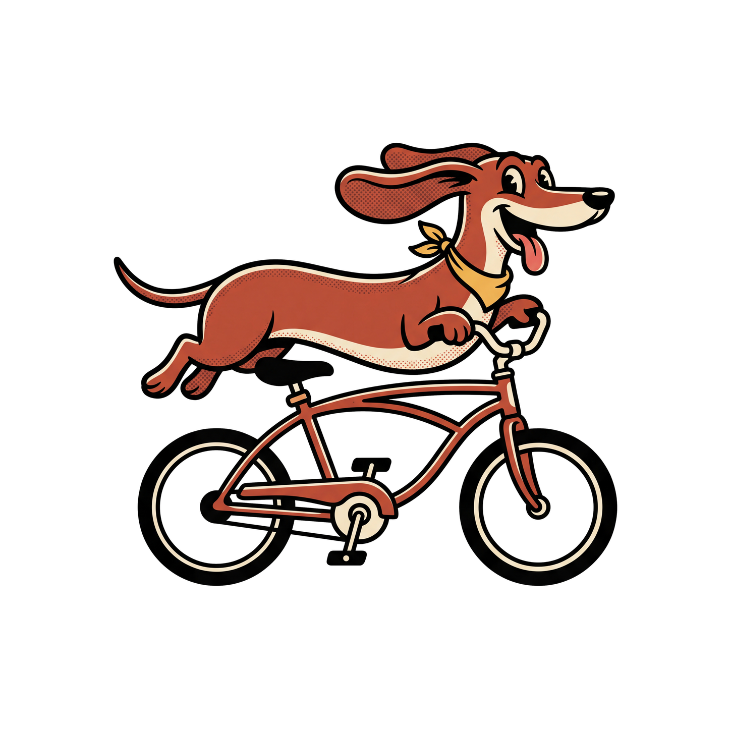 Dachshund on a Bike t-shirt print design close-up detail