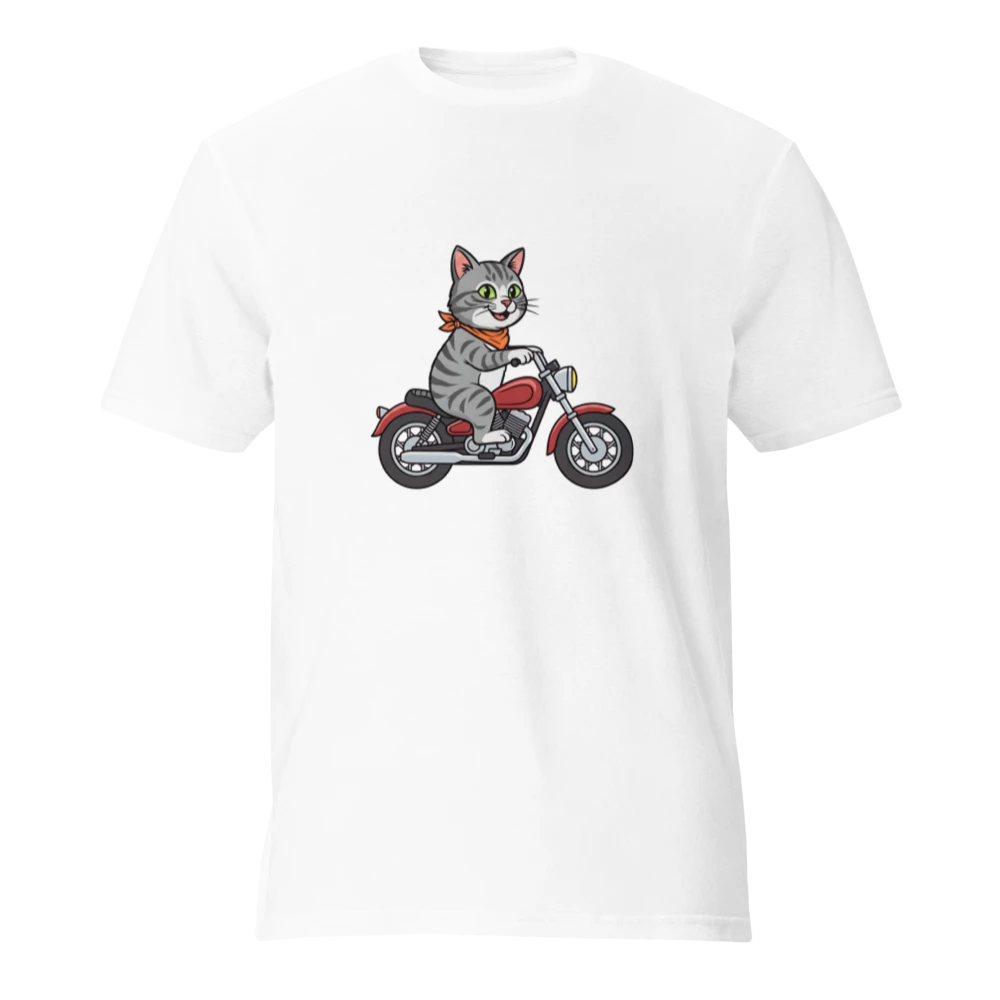 Gray Tabby Cat on a Motorcycle Unisex T-Shirt