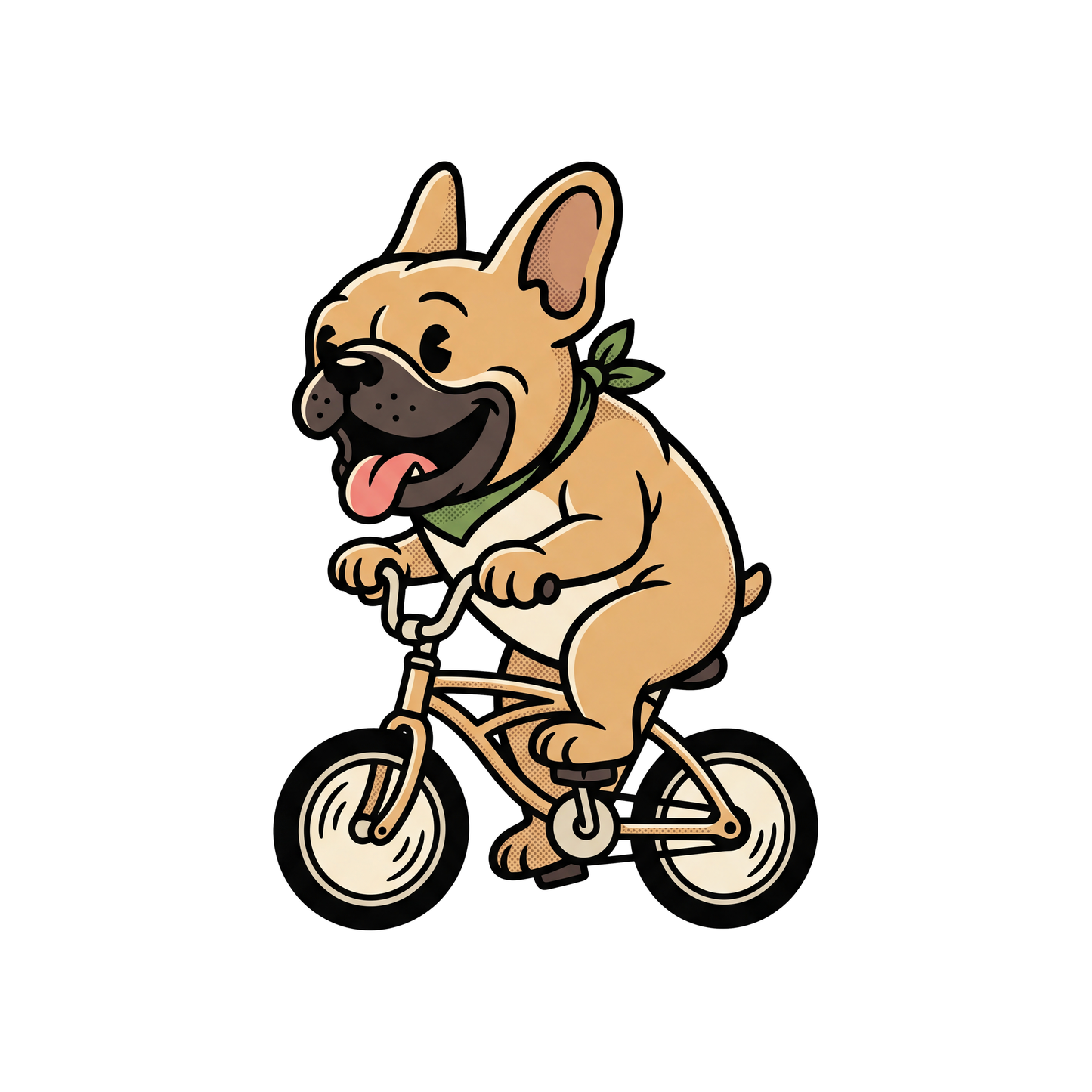 French Bulldog on a Bike t-shirt print design close-up detail