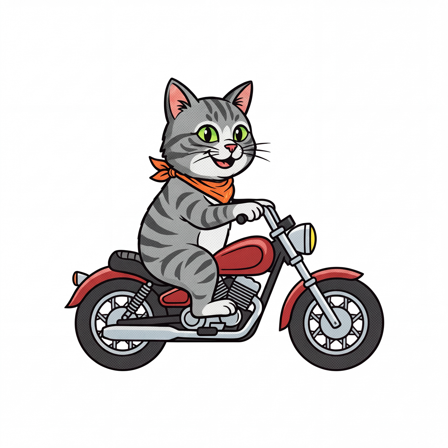 Gray Tabby Cat on a Motorcycle t-shirt print design close-up