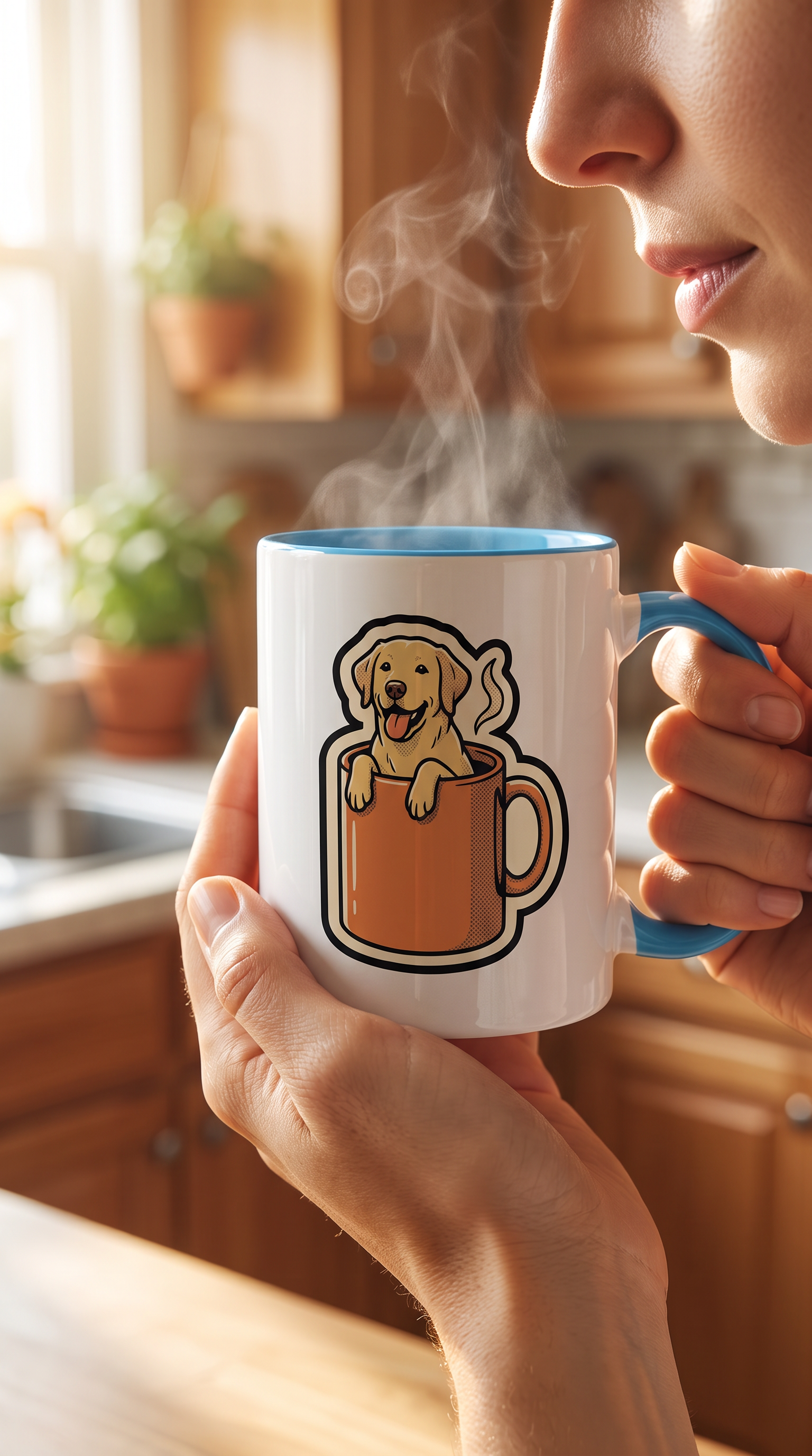 Person holding the Labrador in a Mug ceramic mug in a kitchen