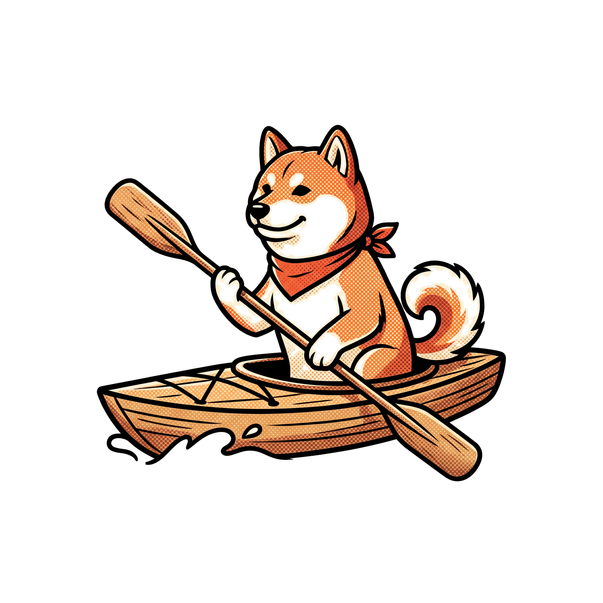 Shiba Inu in a Kayak t-shirt print design close-up detail